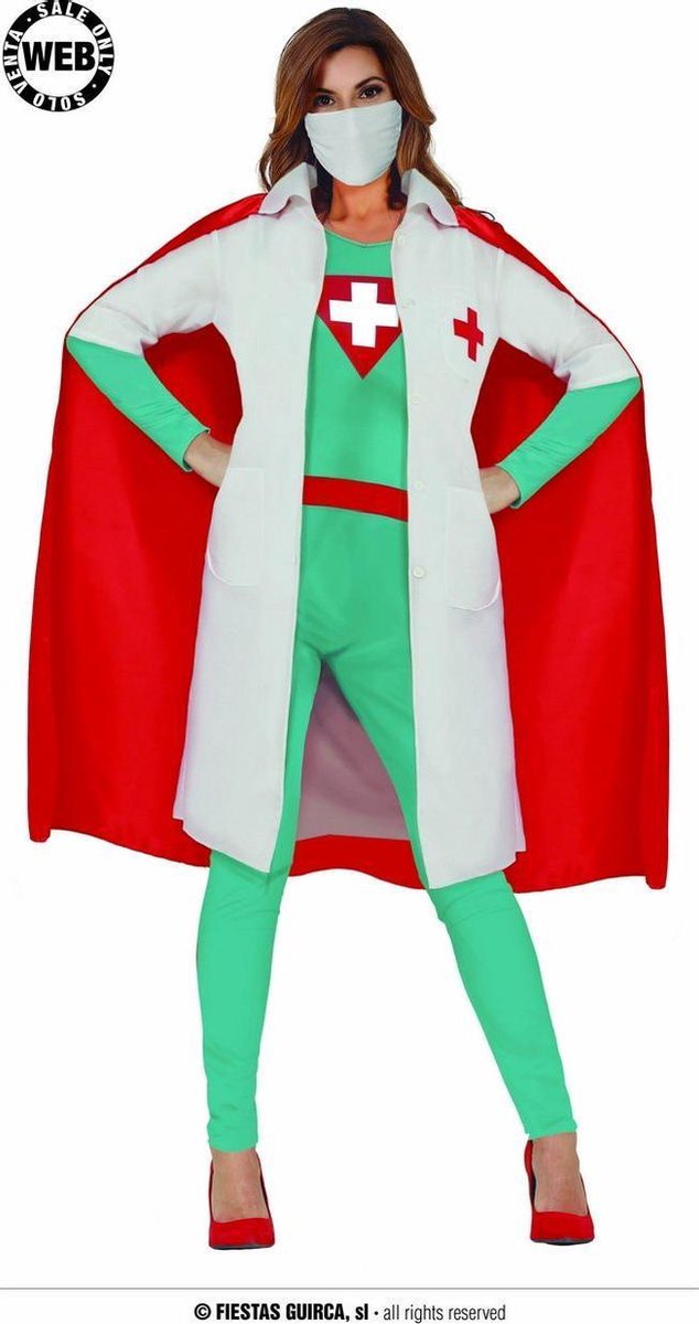 Dokter & Tandarts Kostuum | Superdokter Gaat Het Gevecht Met Elk Virus Aan | Vrouw | Maat 38-40 | Carnaval kostuum | Verkleedkleding